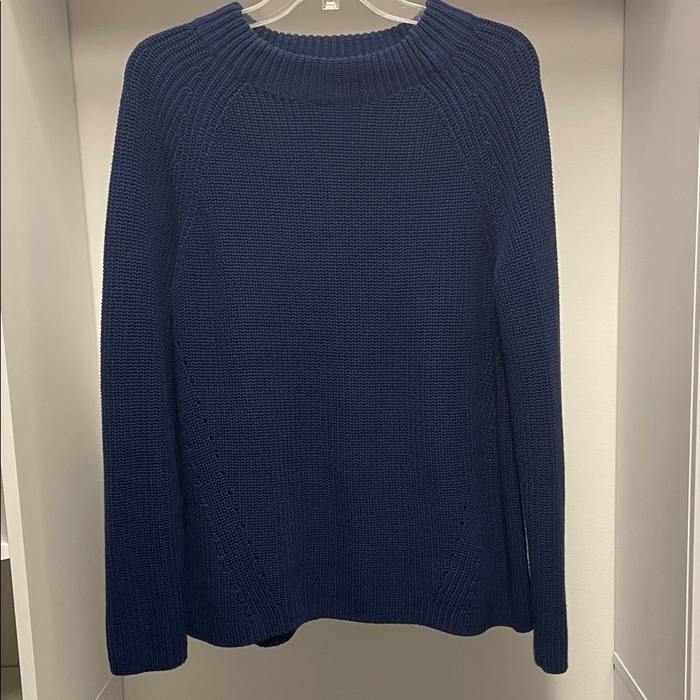 Lands' End Women's Crew Neck Ribbed Knit Sweater - Navy Blue